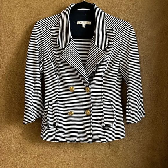 Striped Navy and White Women's Blazer - Picture 5 of 6